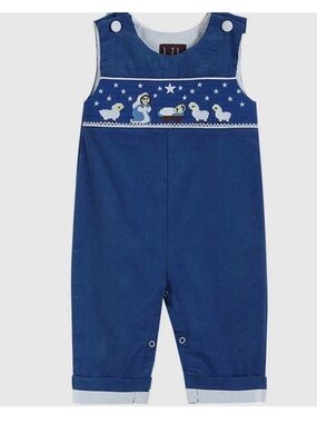 Navy Smocked Embroidered Overalls for Kids